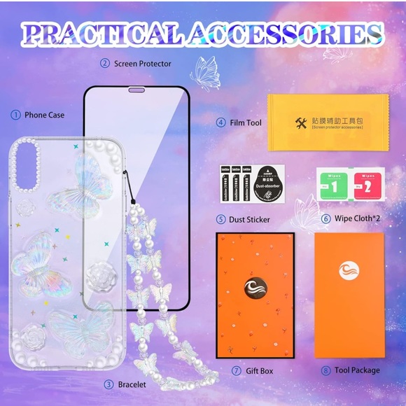 Goocrux (3in1 Case for Apple iPhone X/Xs Butterfly Glitter Handmade Sequin clear - Picture 2 of 4